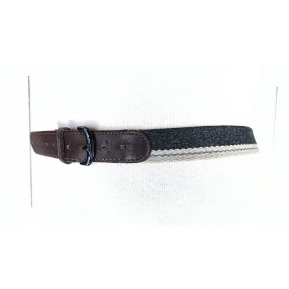 Striped canvas chord leather belt -38 - Picture 2 of 3